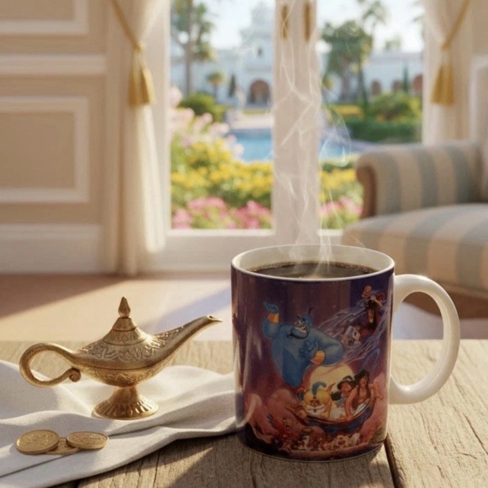 Vintage Disney Aladdin Mug Genie Jasmine Jafar Abu 1990s Purple Ceramic